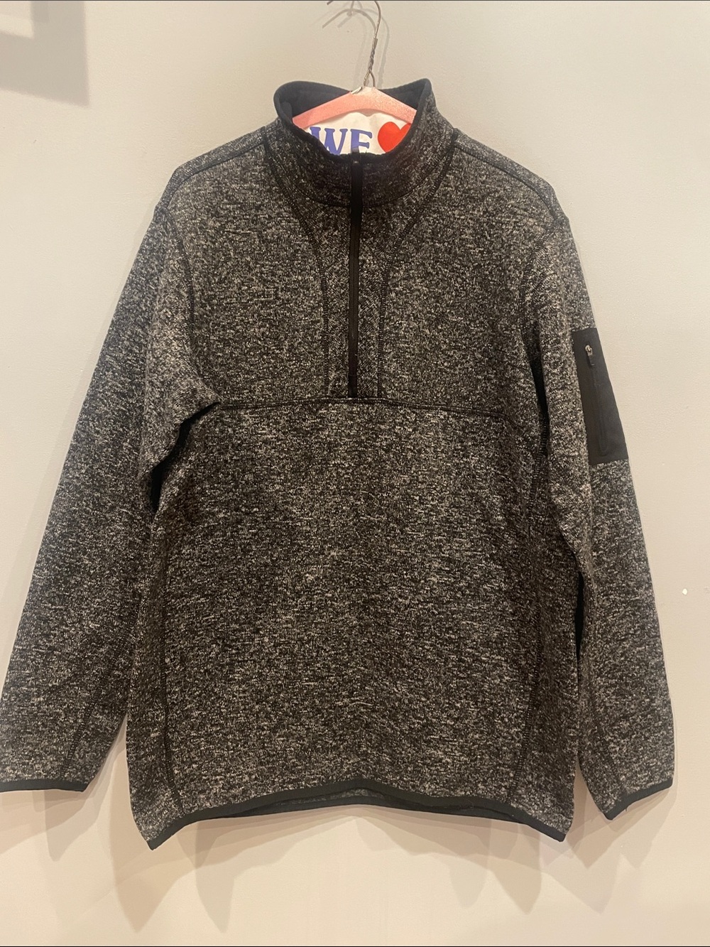 Men’s black & grey warm zip front long sleeve shirt large